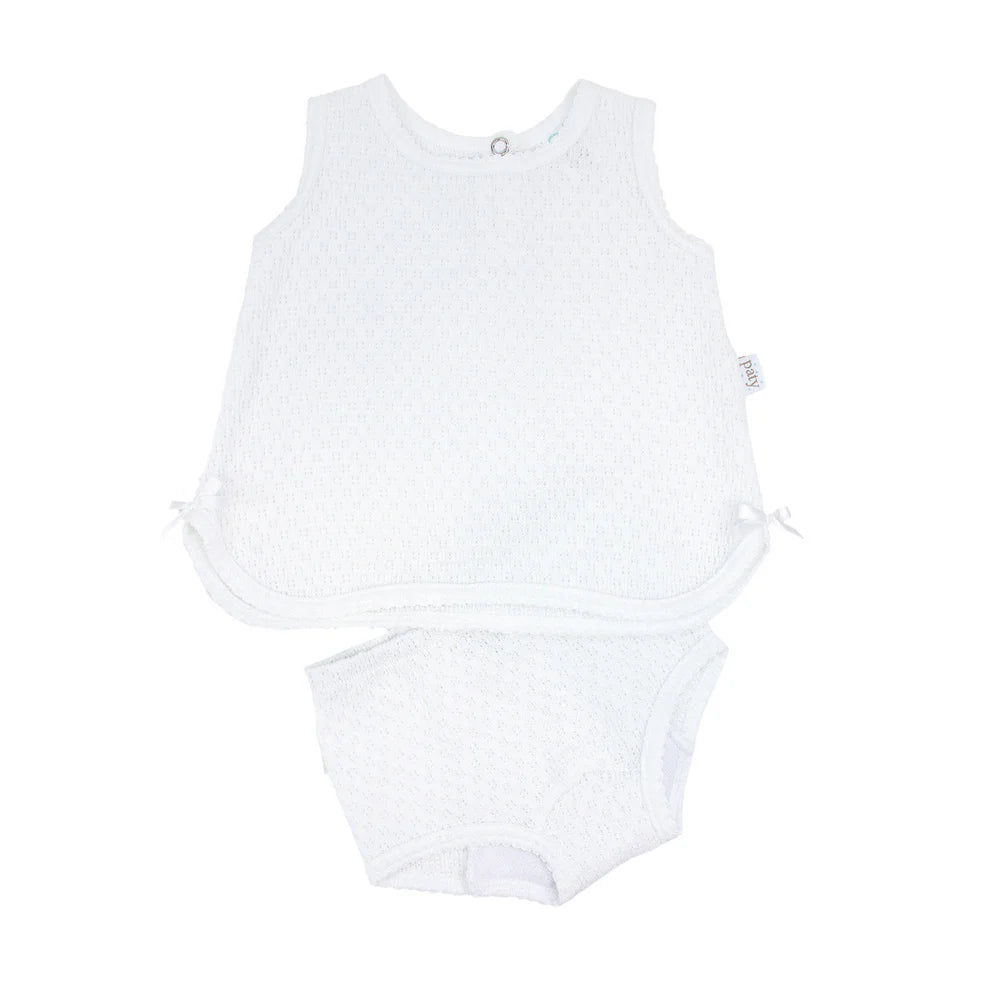 Paty Knit, 2 PC Sleeveless Diaper Set - White Trim