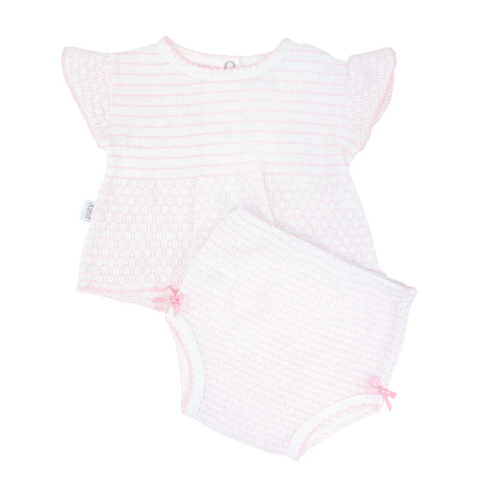 Paty Knit Pink Pinstripe Diaper Set