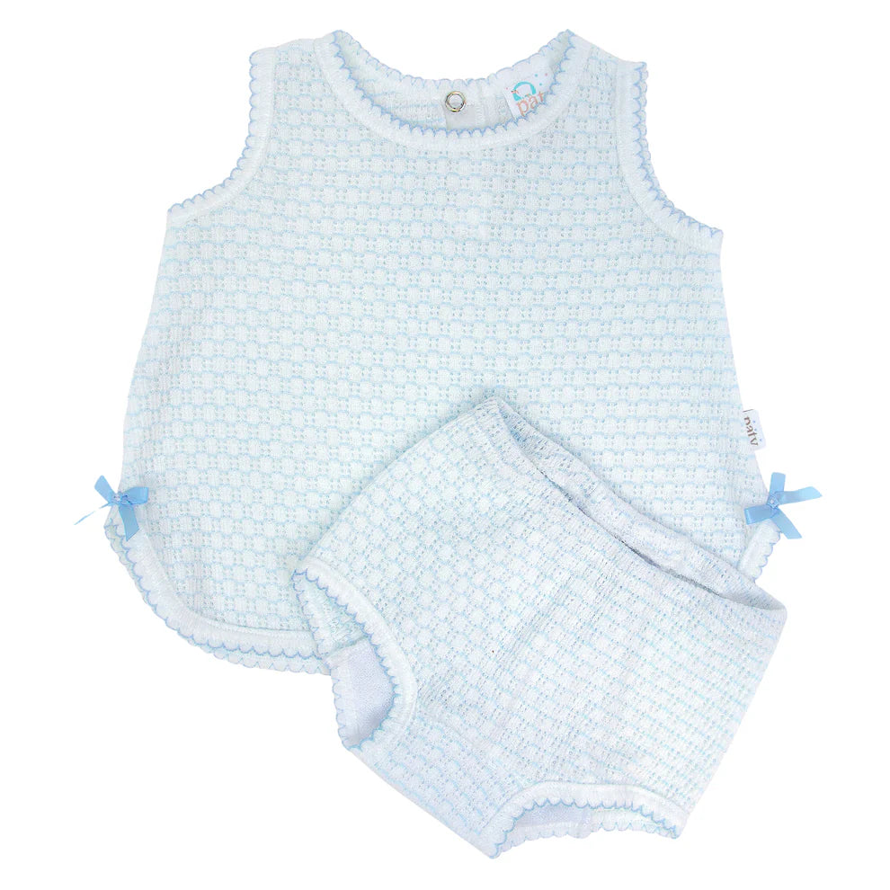 Paty Knit, 2 PC Sleeveless Diaper Set - Blue