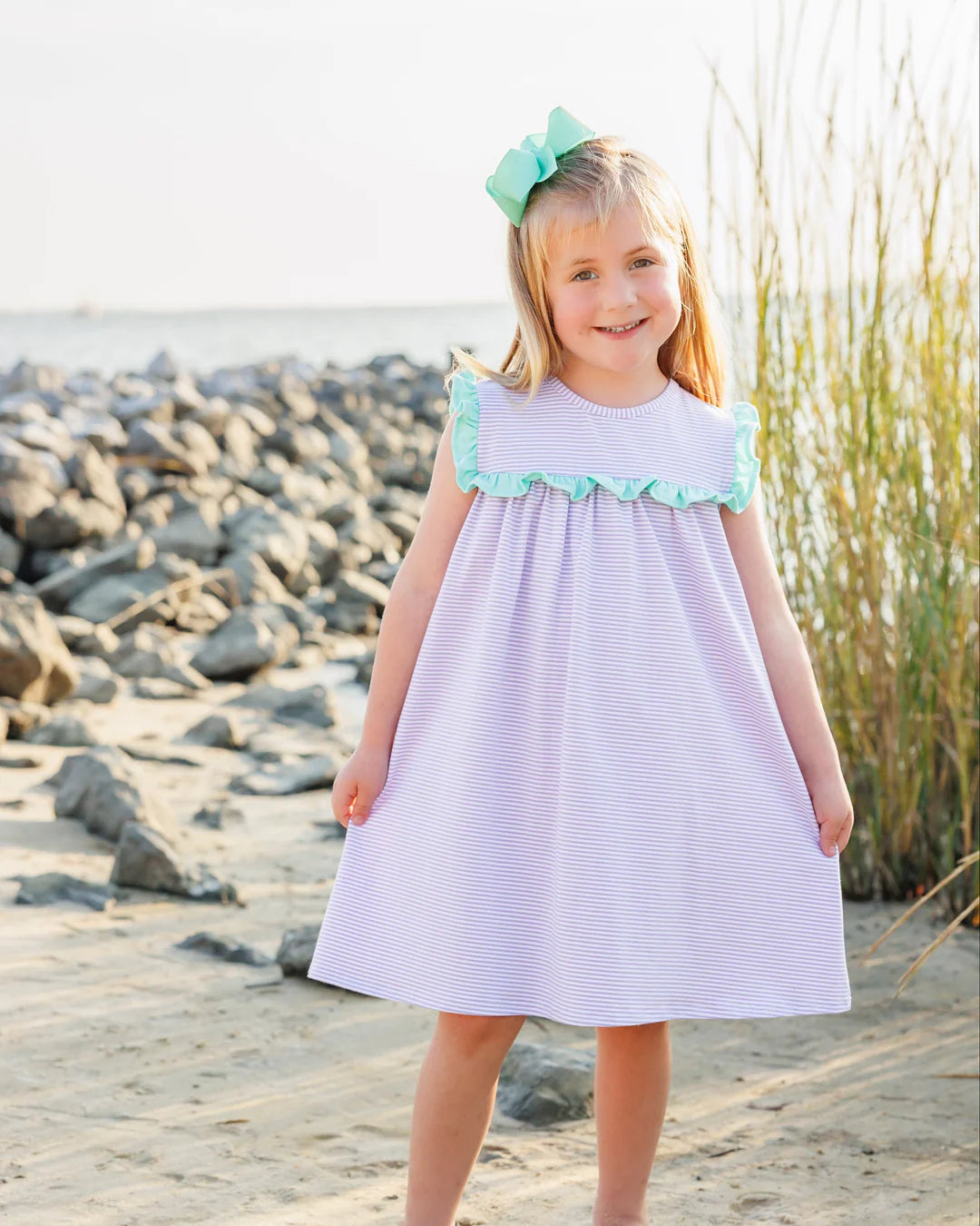Bella Dress - Lavender and Mint Stripe